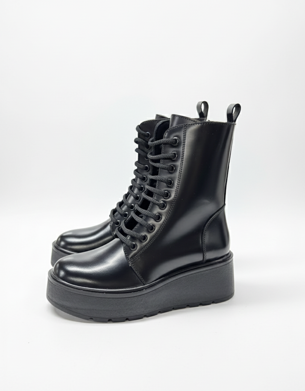 Bottines à lacets à plateforme en cuir marron