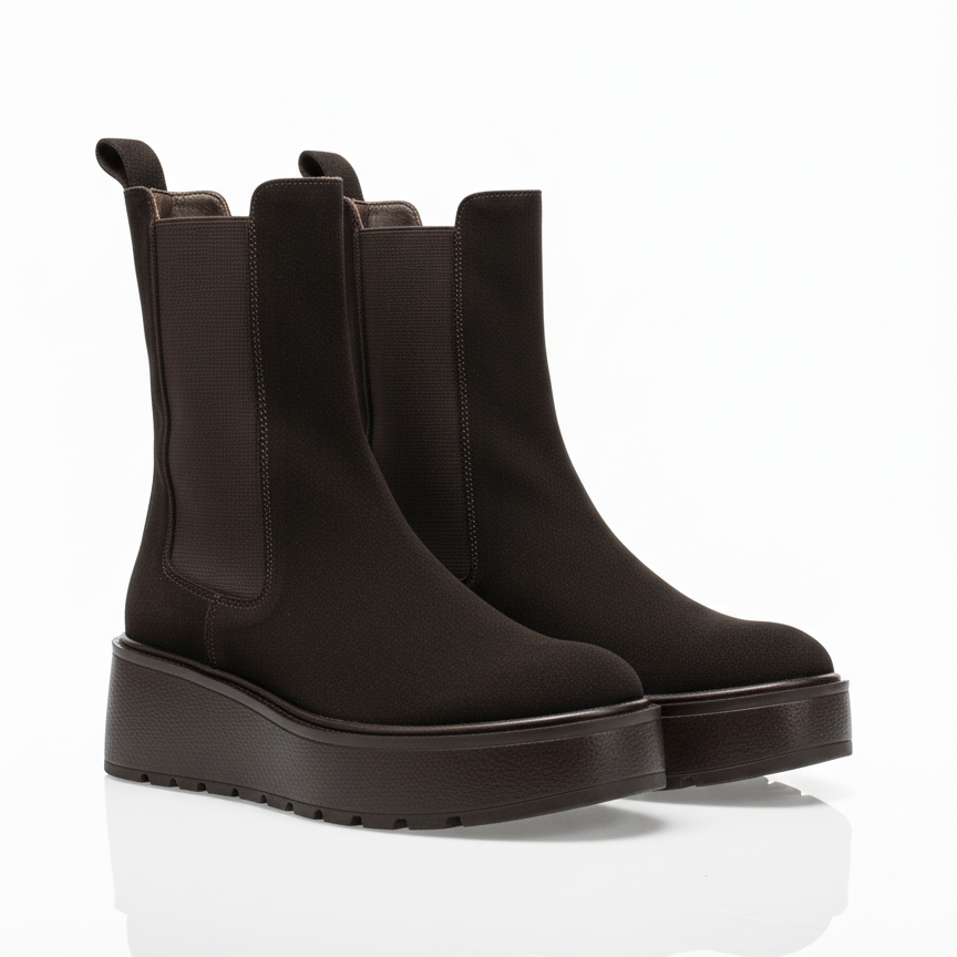 Bottines à plateforme en daim marron