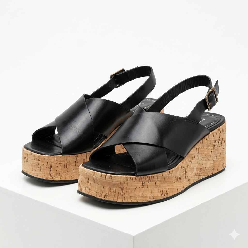 SANDALE COMPENSEE EN CUIR